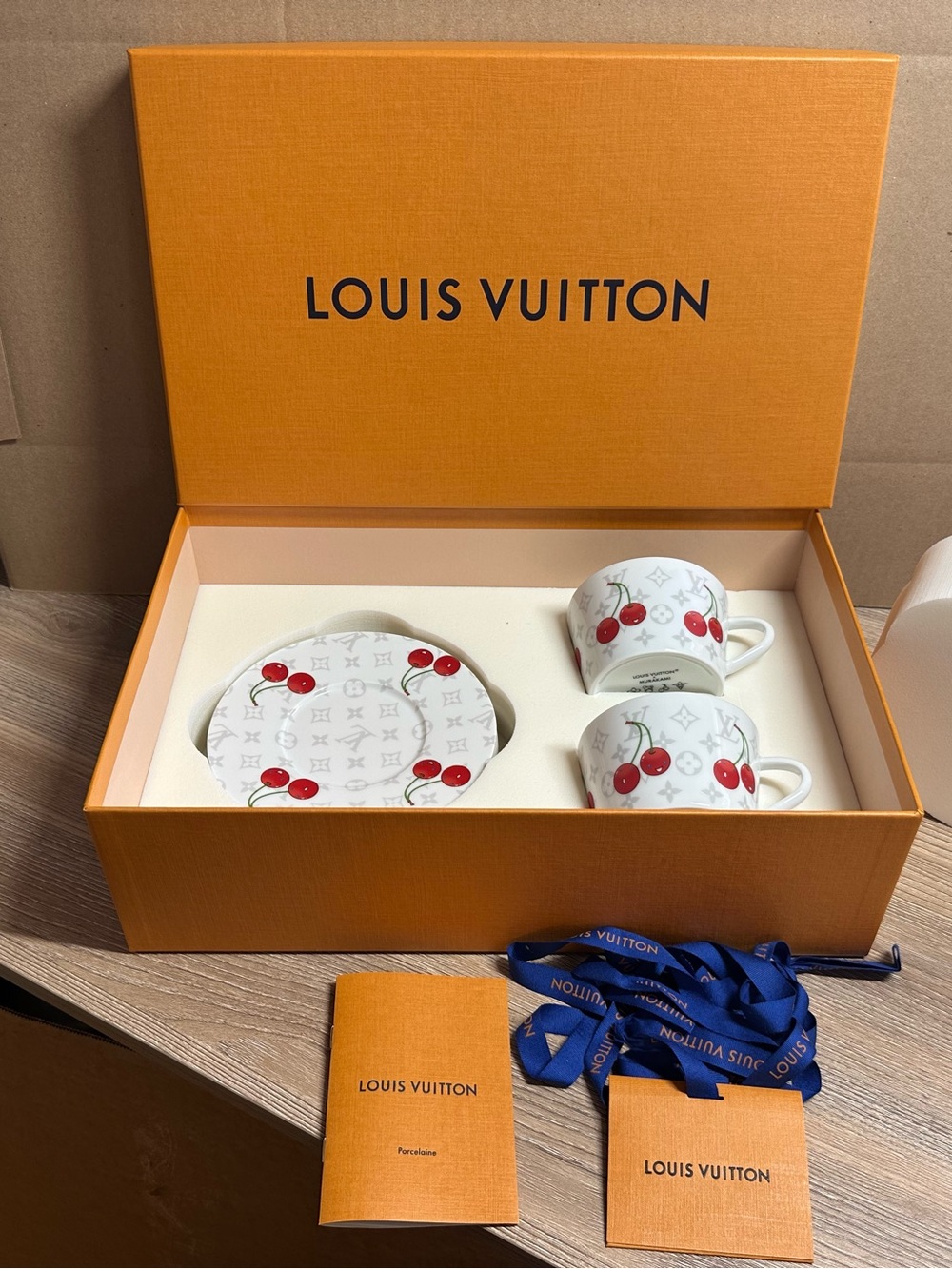 Louis Vuitton LV x TM Cherries Cherry Cerise Tea Cups & Saucers Set With Box